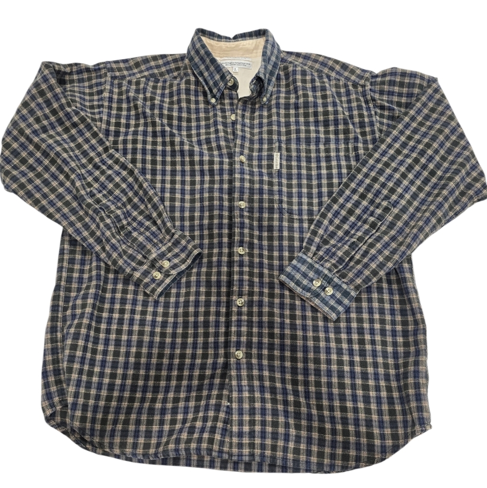 Columbia Vintage Mens Large Plaid Army Green Long Sleeve Button Up‎ Casual L